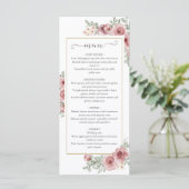 Bloemige Stof Roze Gouden Trouw Diner Menu (Staand voorkant)