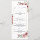 Bloemige Stof Roze Gouden Trouw Diner Menu (Voorkant)