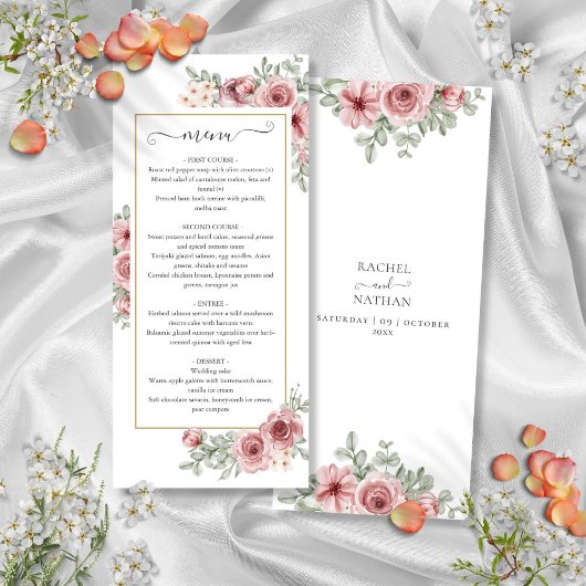 Bloemige Stof Roze Gouden Trouw Diner Menu