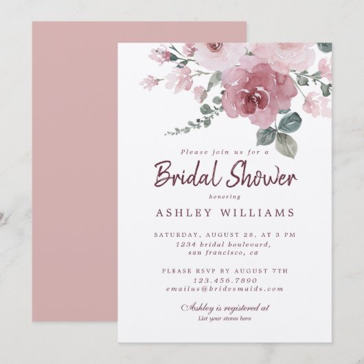 Bloemige Stof Roze Roos Burgundy Bruidsmeisjesfees Kaart (Voorkant / Achterkant)