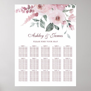 Bloemige Stof Roze Roos Huwelijkszitplaats Grafiek Poster