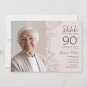 Bloemige Stof Roze Verrassing Foto 90e Verjaardag Kaart (Voorkant)