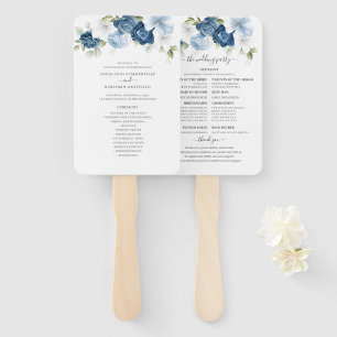 Bloemige Stofblauwe Eucalyptus Huwelijksprogramma Handwaaier