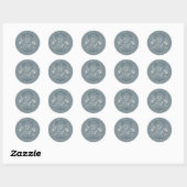 Bloemige Stofblauwe Monogram Ronde Sticker (Vel)