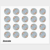 Bloemige Stofblauwe Monogram Trouw Ronde Sticker (Vel)