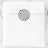 Bloemige Stofblauwe Monogram Trouw Ronde Sticker (Tas)