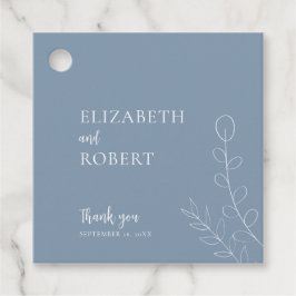 Bloemige Stofblauwe Trouwscript Elegant Minimaal Bedankjes Labels