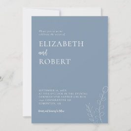 Bloemige Stofblauwe Trouwscript Elegant Minimaal Kaart