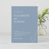 Bloemige Stofblauwe Trouwscript Elegant Minimaal Kaart (Staand voorkant)