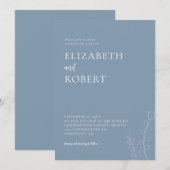 Bloemige Stofblauwe Trouwscript Elegant Minimaal Kaart (Voorkant / Achterkant)