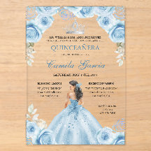 Bloemige Stofblauwe & Zilveren Prinses Quinceañera