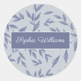 Bloemige stoffige blauwe productlabelsticker ronde sticker