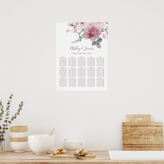 Bloemige stoffige roze roos huwelijksaffiche poster (Keuken)