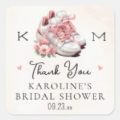 Bloemige stoffige roze sneakers bruidsmeisjes brui vierkante sticker (Voorkant)