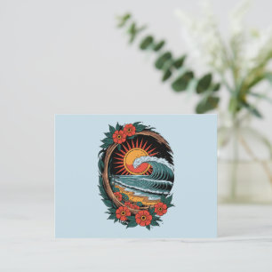 Bloemige strandliefhebber zonsondergang vakantiege briefkaart