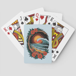 Bloemige strandliefhebber zonsondergang vakantiege pokerkaarten