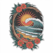 Bloemige strandliefhebber zonsondergang vakantiege sticker (Voorkant)