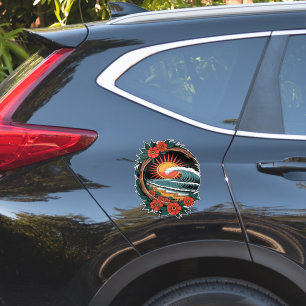 Bloemige strandliefhebber zonsondergang vakantiege sticker
