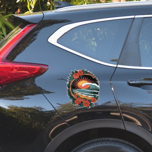 Bloemige strandliefhebber zonsondergang vakantiege sticker (Auto Zijkant)