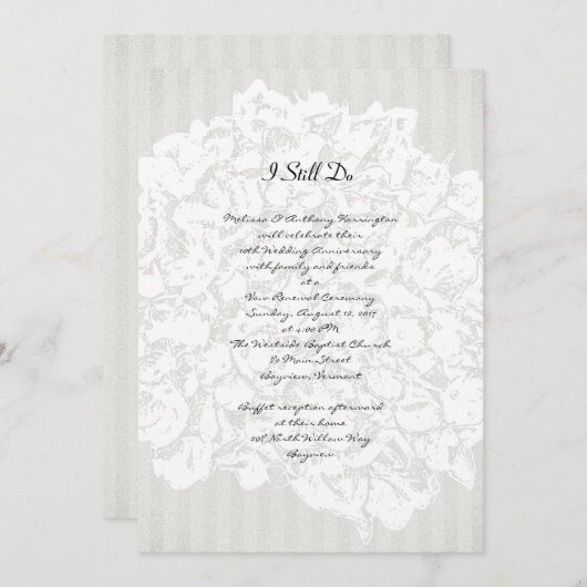 Bloemige strepen Zwarte en Witte Jubileumfeest Kaart (Voorkant / Achterkant)