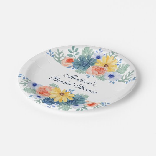 Bloemige Succulente Macaron Bruiloftsborrel Papieren Bordje (Gekanteld)