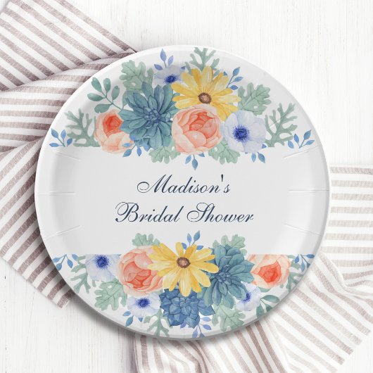 Bloemige Succulente Macaron Bruiloftsborrel Papieren Bordje