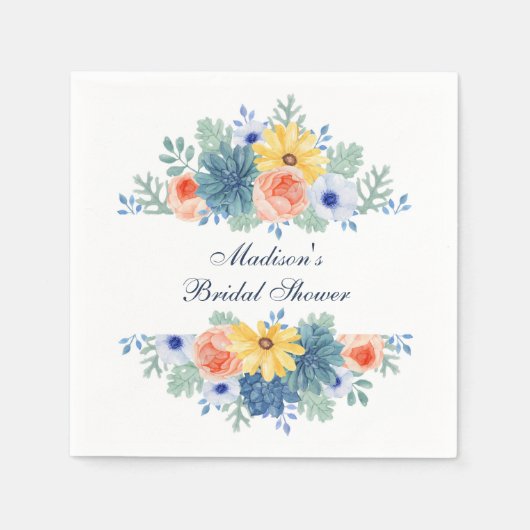 Bloemige Succulente Macaron Bruiloftsborrel Servet (Voorkant)