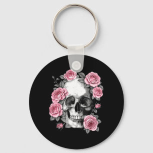 Bloemige Suiker Schedel Roos Bloemen Skelet Hallow Sleutelhanger