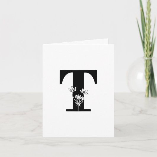 Bloemige T-monogram op witte notitiekaart (Voorkant)