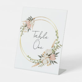 Bloemige tafel nummers reclamebord met voetstuk