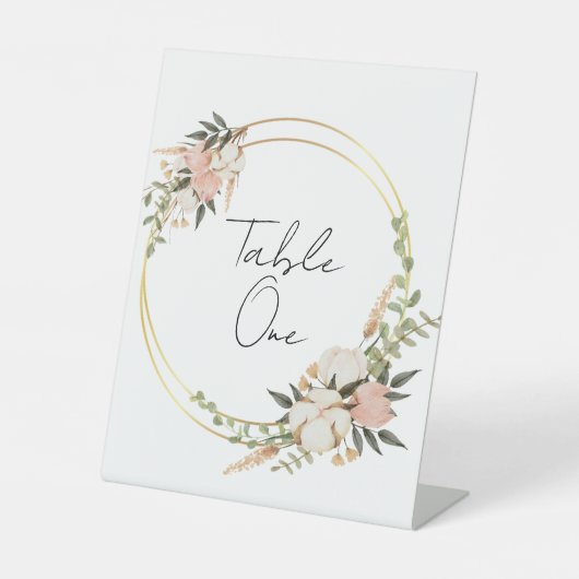 Bloemige tafel nummers reclamebord met voetstuk (Voorkant)