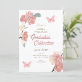 Bloemige tak afstuderen kaart (Staand voorkant)