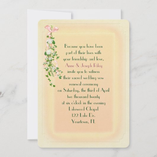 bloemige tak op zachte gele Huwelijksgeloften Vern Kaart (Voorkant)