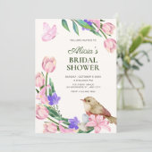 Bloemige tak vogel bruidsshower kaart (Staand voorkant)