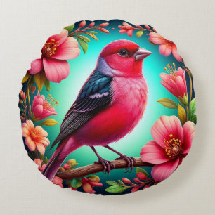 🌸 Bloemige tak vogel kunstwerk cadeau voor huisde Rond Kussen