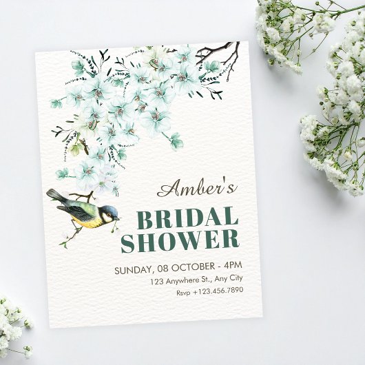 Bloemige tak vogel lente bruiloftsshower kaart