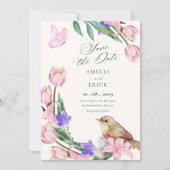 Bloemige tak vogel save the date (Voorkant)
