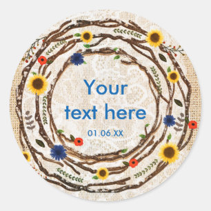 Bloemige takken rustieke jute & kant stickers
