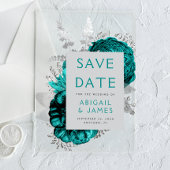 Bloemige Teal Zilveren Trouw Save the Date Acryl Uitnodigingen
