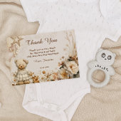 Bloemige teddybeer babyshower bedankkaart