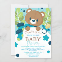 Bloemige teddybeer babyshower uitnodiging neutraal