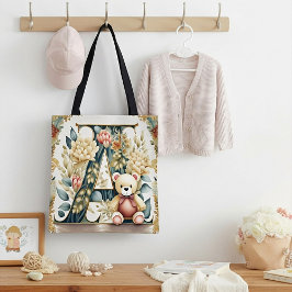 Bloemige teddybeer letter A Baby Tote Bag