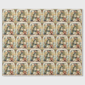 Bloemige teddybeer letter A Cadeaupapier (Vlak)