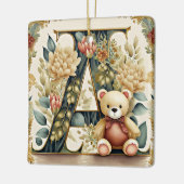 Bloemige teddybeer letter A Keramisch Ornament (Links)