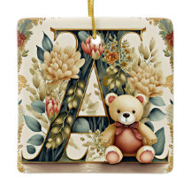 Bloemige teddybeer letter A