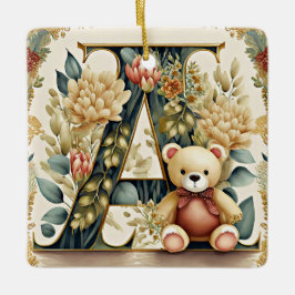Bloemige teddybeer letter A Keramisch Ornament