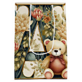 Bloemige teddybeer letter A Medium Cadeauzakje (Achterkant)
