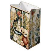 Bloemige teddybeer letter A Medium Cadeauzakje (Achterkant Gekanteld)