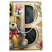 Bloemige teddybeer letter B Medium Cadeauzakje (Voorkant)