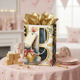 Bloemige teddybeer letter B Medium Cadeauzakje